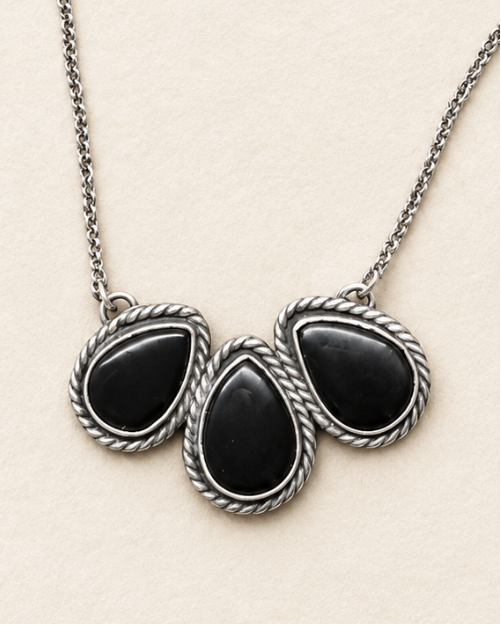 Black Onyx Three-Stone Sterling Silver Necklace