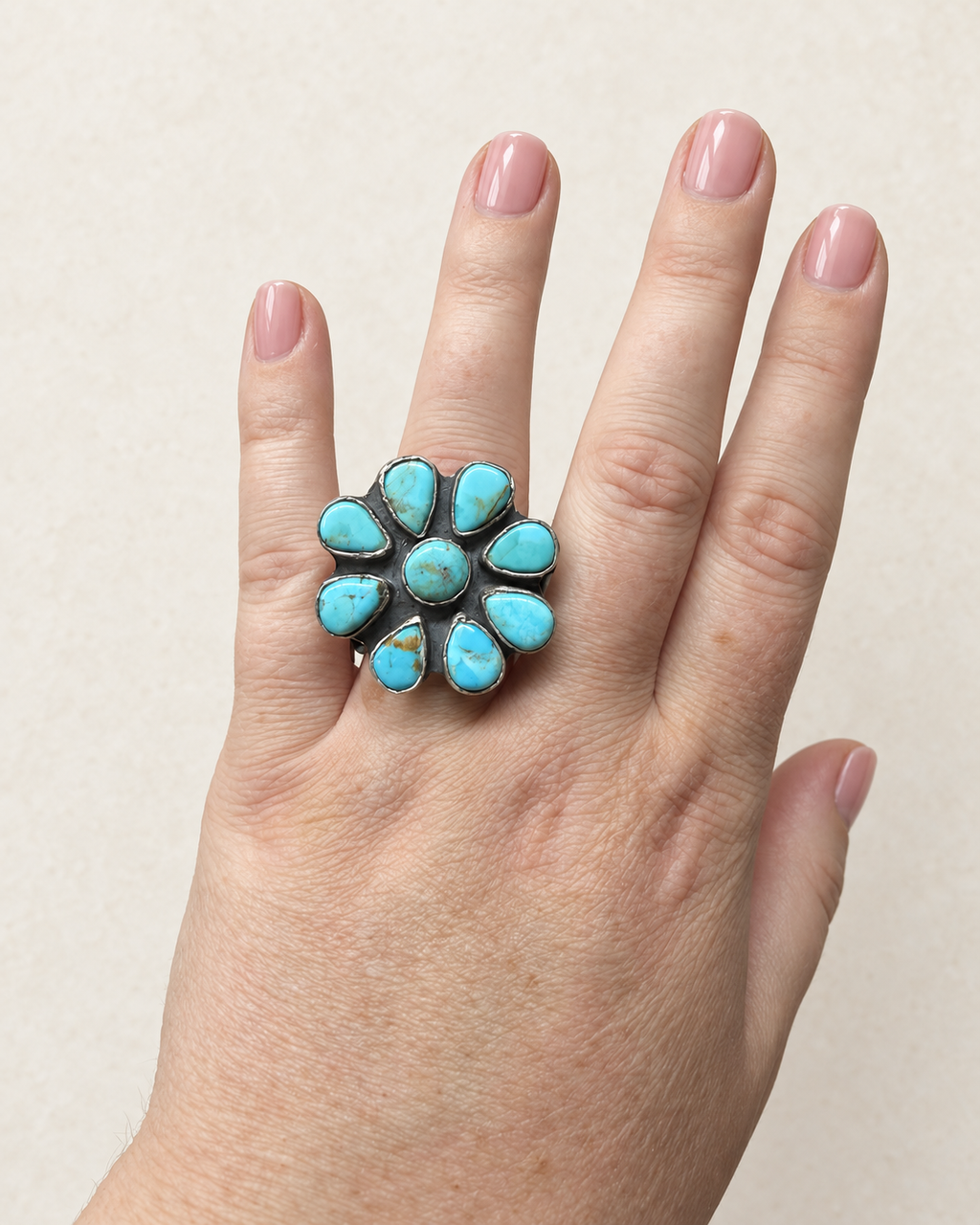 Adjustable Kingman Turquoise Sterling Silver Cluster Ring