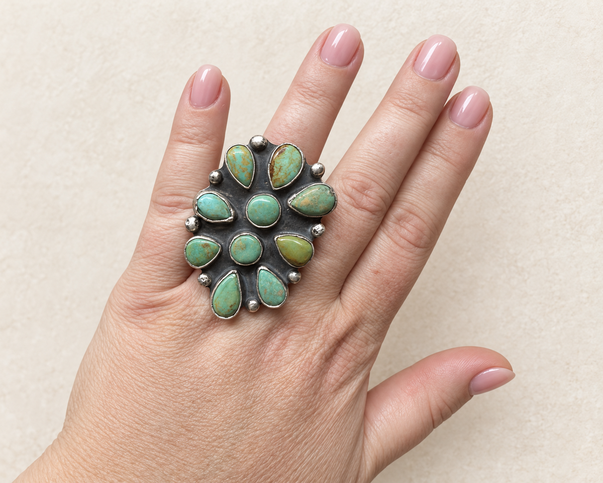Sterling Silver Royston Turquoise Cluster Ring