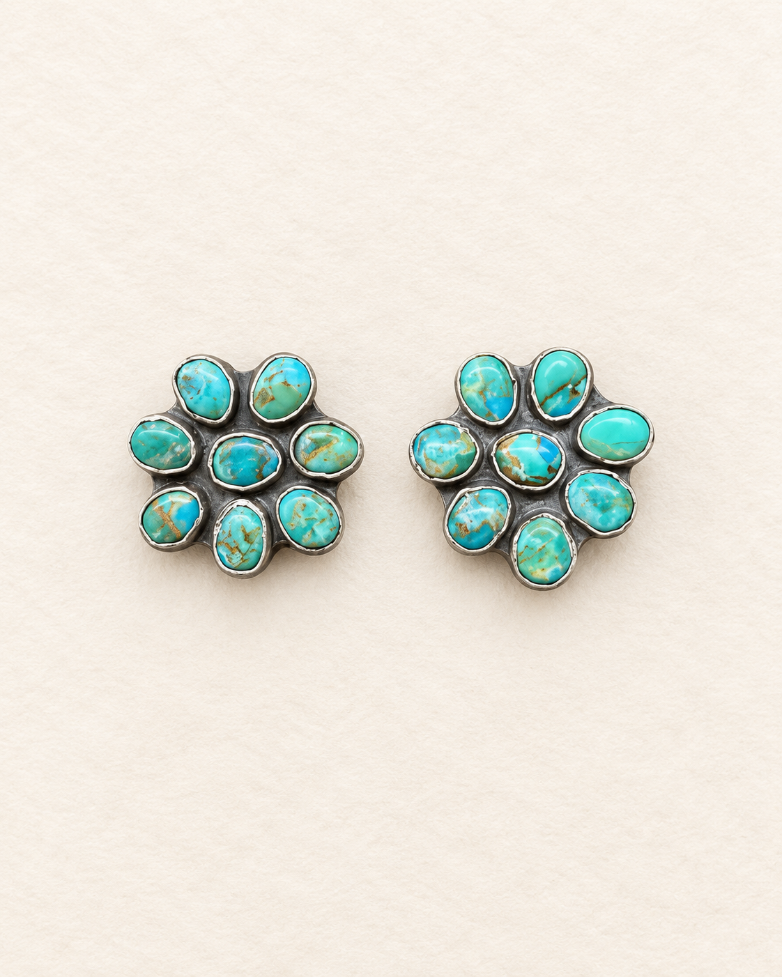 Mohave Turquoise Sterling Silver Flower Cluster Earrings