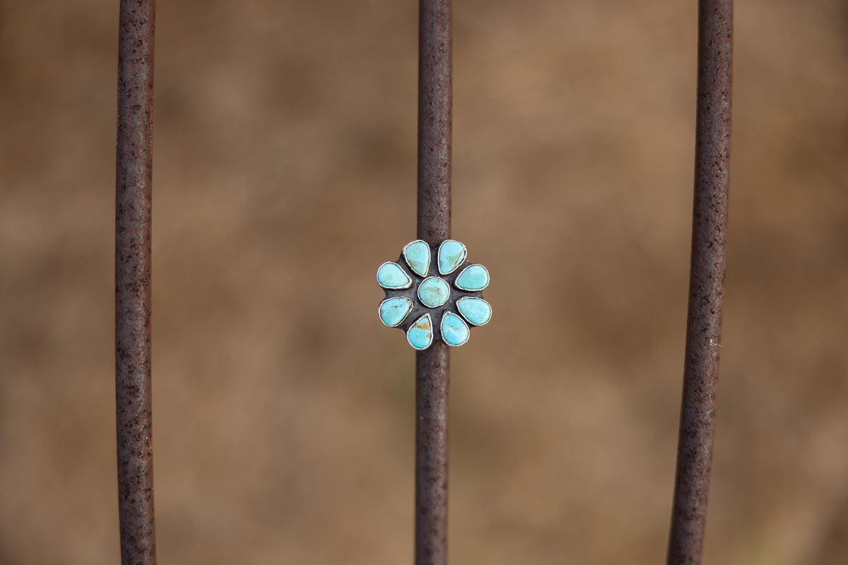 Adjustable Kingman Turquoise Sterling Silver Cluster Ring