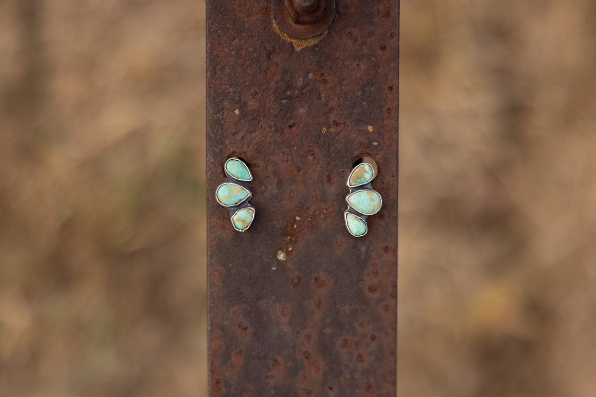 Royston Turquoise Three-Stone Sterling Silver Earrings