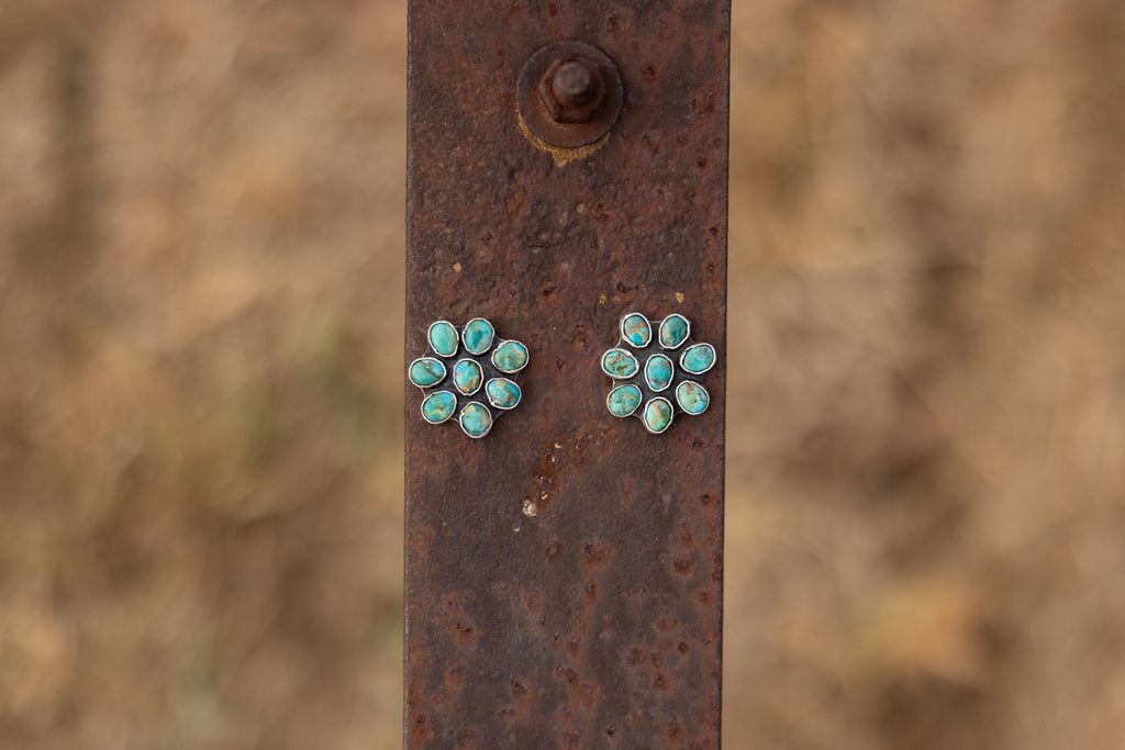 Mohave Turquoise Sterling Silver Flower Cluster Earrings