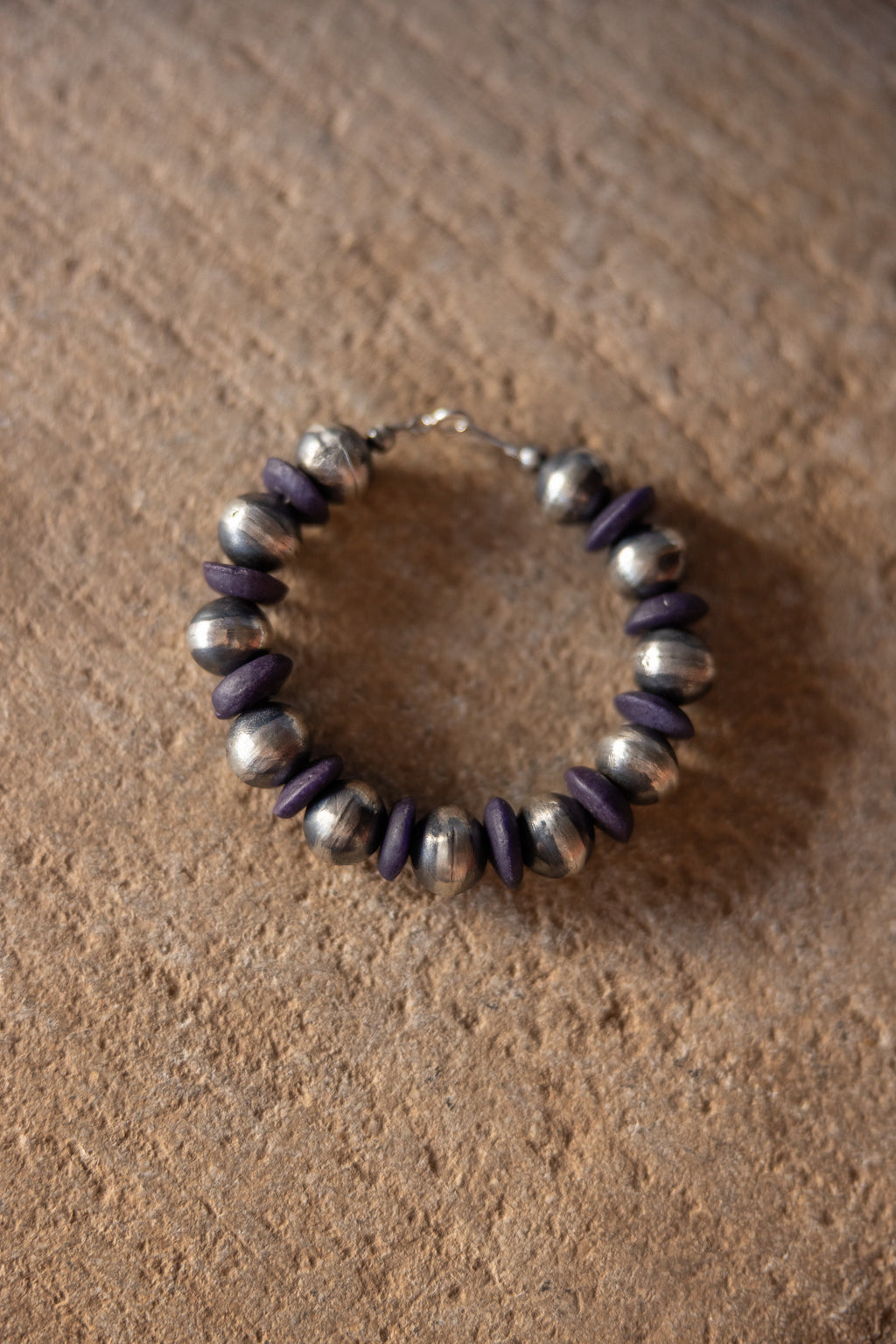 Handmade 13mm Silver & Purple Saucer Bead Statement Bracelet